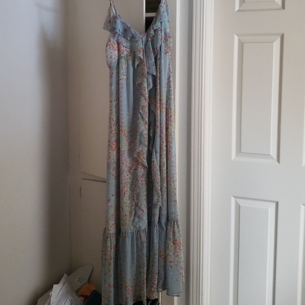 Silk blue floral maxi dress
